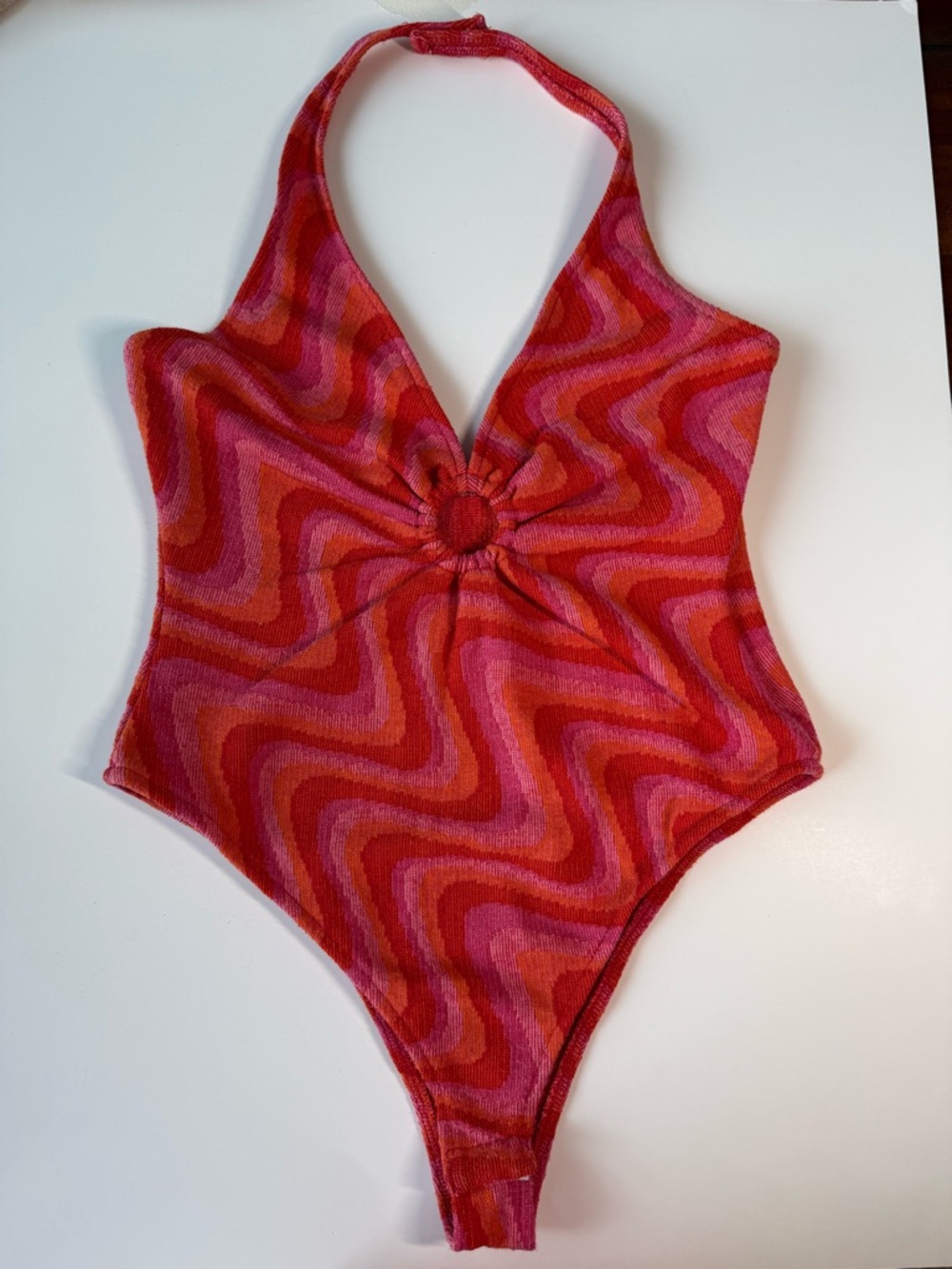 ZARA Retro‎ Wave Red-Pink Halter One-Piece